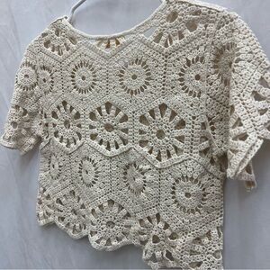 Beige Boho Cropped Crochet Top Size XS